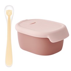 퍼기 동물 이유식 스푼 + 이중밀폐 이유식 보관용기, 드라이로즈, 곰베이지, 1개