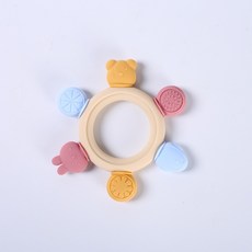 DIU 嬰兒硅膠牙膠寶寶手抓動物咬咬樂玩具兒童磨牙器母嬰用品硅膠, 1個, 紅黃藍色(動物六指環-326號):如圖