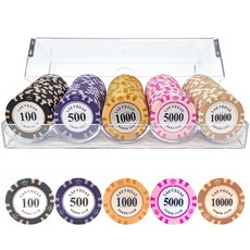 영라이즌 국제규격 마카오 카지노칩 포커칩 하드케이스 세트, 숫자칩 100P 투명케이스세트, 1개