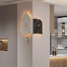 캐릭터 판다 양면 LED 무소음 벽시계, 블랙화이트