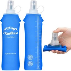유연한 러닝 병 2개 세트 500ml17oz 접이식 BPAPVC 무료 소프트 플라스크 수분 공급 조끼 및 팩용 누수 방지 포켓 조깅 하이킹 자전거 타기 암벽 등반용 319168, 파란색