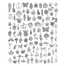 JIALEEY 도매 대량 보석 만들기 실버 참 혼합 부드러운 티베트 메탈 펜던트 DIY 목걸이 팔찌 주얼리 제작 및 공예용 100개 합금강 합금 148543, JIALEEY 도매 대량 보석 만들기 실버 참 혼합 부