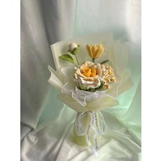 만들기 뜨개질 꽃다발 장미 코바늘뜨기 뜨개꽃, 그라데이션 옐로우 DIY 키트, 1개