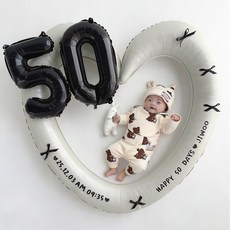 로나파티 50일 셀프 촬영 레터링 숫자 풍선 하트 아기 기념일 소품 용품, 크림 하트+블랙