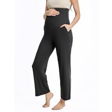[ 758329 ] 리우 & 쿠 여성용 임산부 하이 웨이스트 라운지 팬츠 캐주얼 스트레치 골지 팔라초 주머니가 있는 바지 블랙