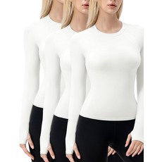 LEICHR 3 Pack Seamless Long Sleeve Shirts for Women with Thumb Hole Workout Athletic Running Gym