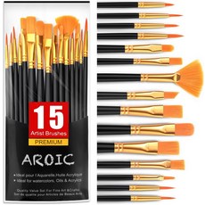 AROIC 아크릴 페인트 브러시 세트 1팩15개 나일론 헤어 수채화 암석 페이스 페인팅 예술가 공예 용품 모든 용도의 세트., 15pcs