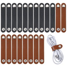 Zyghjort PU 가죽 코드 오거나이저 20개 재사용 가능한 케이블 스트랩 휴대용 스냅 충전 오거나이저 관리 타이 클로저 남성 여성용 블랙 및 브라운 314316, Zyghjort PU 가죽 코드 오거나이저 20개, 재