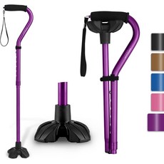 GPTCAMP G1 워킹 스틱 손목 스트랩이 있는 여성 및 남성용 지팡이 가볍고 튼튼한 오프셋 EVA 핸들 대형 쿼드 베이스 노인 부상 장애인을 위한 셀프 스탠딩, purple, purple