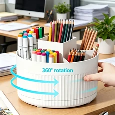 360 ° 회전식 5칸 펜 홀더 대용량 만년필 및 자용 데스크 정리함 공간 절약형 사무용품 보관함, 기타, 01 하얀색