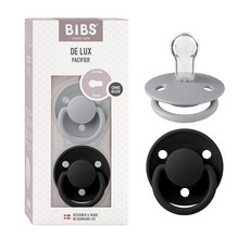 BIBS De Lux 아기 젖꼭지 2팩 | 덴마크산 | BPA 프리 더미 수더 둥근 젖꼭지. 실리콘 원 사이즈 (0-36개월) 클라우드/스틸 블루, Cloud/Black
