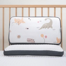 PAMABE 4D水洗透氣兒童枕頭/幼兒枕/幼兒園旅遊必備款, 奶油恐龍,高度4.5cm(1-3歲)