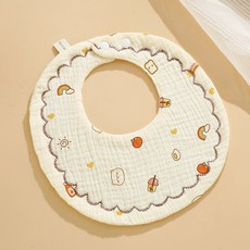 Mommywant嚴選六層紗口水巾 高密度圍兜 防水圍兜 寶寶口水巾 六層紗布巾 吸水透氣, 圓形款-快樂早餐, 1個