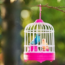台灣現貨 聲控趣味學聲鳥籠 兩隻鳥款 歡樂小鳥 學聲鳥 復讀鳥 仿真鳥籠 聲光鳥 趣味玩具 兒童玩具, 1個, 粉色
