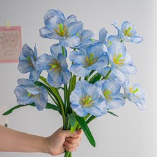 화예원 생화같은 성묘 조화 꽃다발 만개 튤립 5송이 웨딩 부케 꽃, 블루, 1개