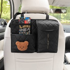 車內座椅後背收納袋紙巾盒多功能置物掛袋－汽車收納簡約實用內飾, 黑色小熊, 1個, 黑色小熊