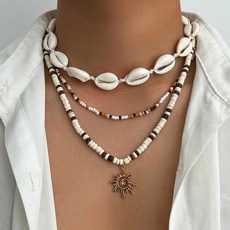 Briturn 남성용 썬펜던트 비치 코코넛 구슬 목걸이