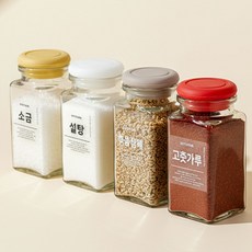 헥사 팬트리 58T캡 실리콘뚜껑 허브 사각 양념통 250ml 4개 (라벨 8종 포함), 58T캡허브사각250ml_브라운4P