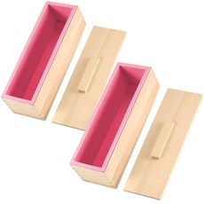 [포르르] zoenhou 3pcs 42온스 비누 몰드 유연한 직사각형 실리콘 만들기 몰드 키트와 나무 상자 diy 도구 세트 용품, Pink, 4PCS