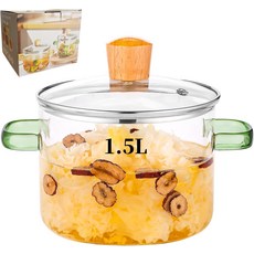 내열유리 조리 냄비 1.5L 2L 4L 투명 심머 팟 그린 핸들 레인지 오븐 전기레인지 호환 내열 온도 400도 파스타 스프 포푸리 용기, Green Handle Glass