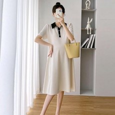 DC 데일리 원피스 카라 배색 여름 미디 임산부 넉넉한