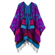 여성용 레트로 스타일 빈티지 패턴 태슬 판초 숄 케이프 랩 여성용 시리즈 4-레드 142187, 시리즈1-퍼플