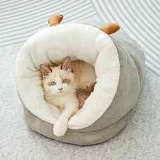 달리발리 보닛 쿠션 하우스 겨울 포근한 보아 양털 극세사 숨숨집 유니크한 강아지 고양이 보금자리, 보닛쿠션하우스 그레이