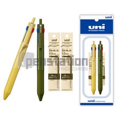 유니 제트스트림 507 3색 볼펜 2개 +흑색 리필심 2개 세트, 1개, 0.7mm 레몬옐로우1개+다크올리브1개+리필2개 세트