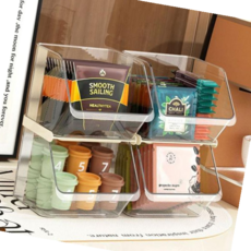 다꾸보관함 2단 적층 탕비실 정리함 과자 약통 보관함 머리핀 수납함 티백 약 화장대 정리 간식 캡슐 커피, 아이보리 2단