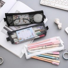 중학생필통 메쉬 필통 대학생 고등학생 신학기 입학 학용품 다이어리꾸미기 대학생필통 반투명필통 큰필통, ΩΔ4-메쉬필통-블랙LÅψ