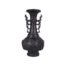 《博古珍藏》稀有原角雕雲龍紋花瓶擺件．334公克．老件非保育類．甘蔗絲魚子紋．早期收藏