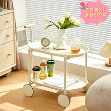 Kismetic 이동식 트롤리 카트 다용도 선반 소파 사이드테이블 저소음바퀴, 화이트, 2단