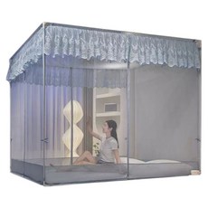 家用防蚊帳 加固烤漆支架 全底防蚊圍 三開門加大空間, 灰色