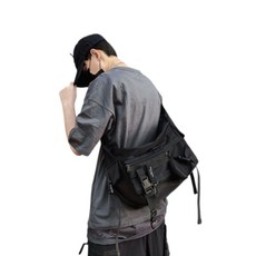 黑色工裝風郵差包/斜背包, 黑色