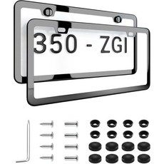 검은색 번호판 프레임 2구멍 세련된 스타일 스테인리스 강철 프리미엄 금속 내구성 간편 설치 2개 세트 선물 박스 무광 페인팅 마감, Gloss Black(Mirror-like)