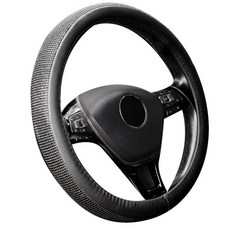 뉴 다이아몬드 가죽 핸들 커버 블링 크리스탈 라인스톤 포함 범용 핏 38.1cm15인치 자동차 휠 프로텍터 여성용 여아용 골드 174413, 블랙 다이아몬드