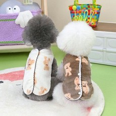 곰 캐릭터 수면복 귀여운 애견 잠옷 조끼 강아지용 가정용 아이보리 S, 브라운