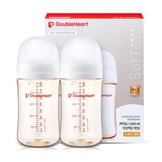 더블하트 모유실감 3세대 PPSU 노꼭지 젖병 트윈팩, 제뉴인화이트, 240ml, 2개