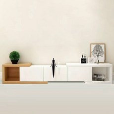 거실장 확장형 TV장 서랍형 거실장 오픈 캐비닛 책궤 수납 거실장, 오크 화이트