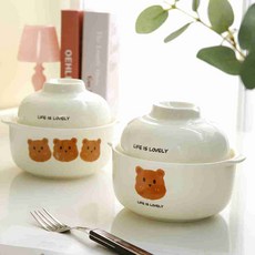 곰돌이 통통 도자기 손잡이볼 스푼 세트, 1개, 혼합색상