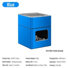 공기청정기 LONHOMON AP078 재떨이 공기 청정기 USB 충전 안티 간접 연기 데스크탑 냄새 제거 홈, Blue