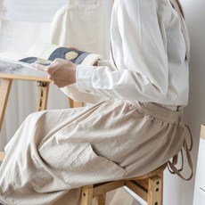 주브로 고급 빅포켓 린넨 앞치마, 1개, 베이지