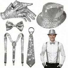 ELECLAND 6 Pieces 1970s Men Disco Accessories Set for Party Halloween Cosplay Hat Bow Tie Gloves N