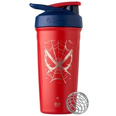 블랜더보틀 BlenderBottle Superman Strada 쉐이커 컵 단열 스테인리스 스틸 물병 와이어 거품기 709.8ml(24온스) 맨 오브 - 블루 225045, Marvel, Spiderman Web, 1개
