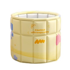 內折疊泡澡桶 70x70cm 可折疊收納 加厚保溫泡澡桶 雙孔排水 全家適用, 奶杏黃, 1個