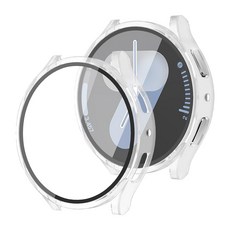 갤럭시워치7 호환 풀커버 케이스 PC 강화유리 40mm 44mm, 투명, 1개