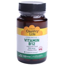 Country Life 維生素 B12 500mcg 櫻桃味錠劑, 1個, 100 件