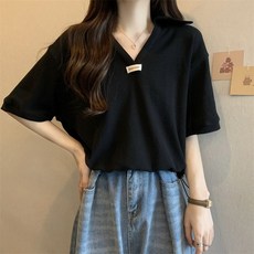 유니픽 여성 여름 면 V넥 반팔 상의 간단한 끈 조절 디자인zhb