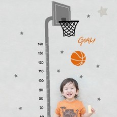 키재기 성장측정 농구골대 디자인 스티커 벽부착 어린이방 유치원 아동용 놀이방, 상세페이지 참조