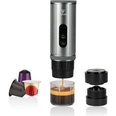 Vagizm 휴대용 에스프레소 머신 12V: 빠른 자가 가열과 15000마하 대용량 배터리를 갖춘 여행용 커피 메이커 - 캠핑 여행 자동차 운전을 위한 NS 캡슐과 함께 작동합니다, Gray